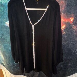 Black V-Neck Top with Silver Accents